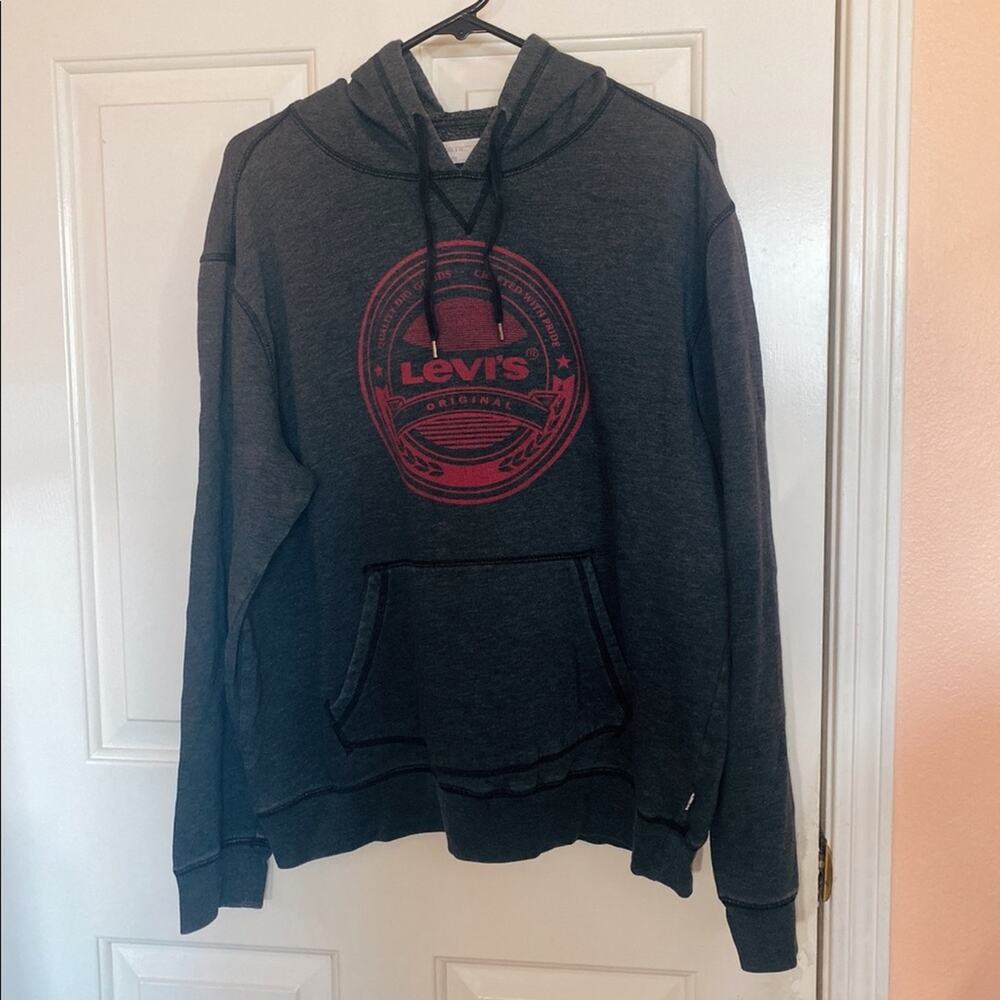 Levi’s Gray and Pink Pullover Long Sleeve Hoodie with Pocket | L